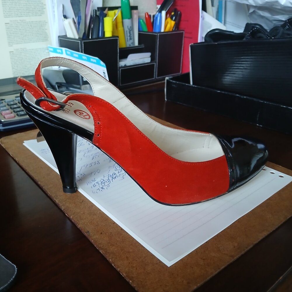 Vibrant red and black leather heels!